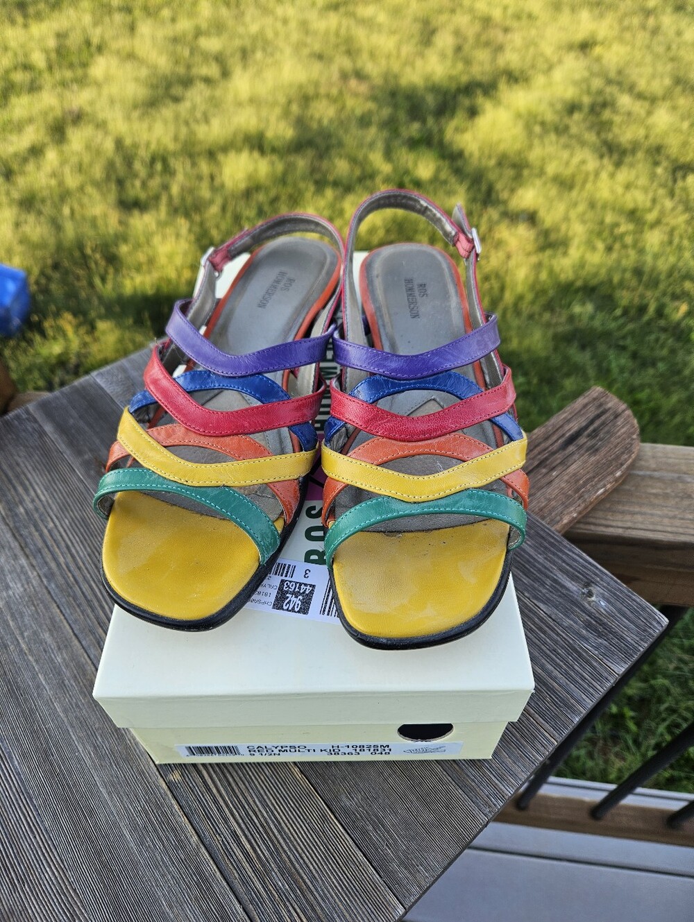 VTG Ros Hommerson Calypso Rainbow Strappy Leather Sandals 9.5 M Retro Granny Chi